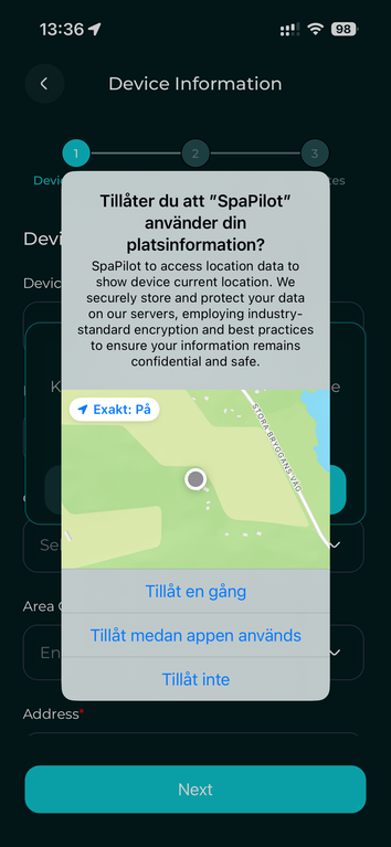 Allow the location permission so the app can find your device