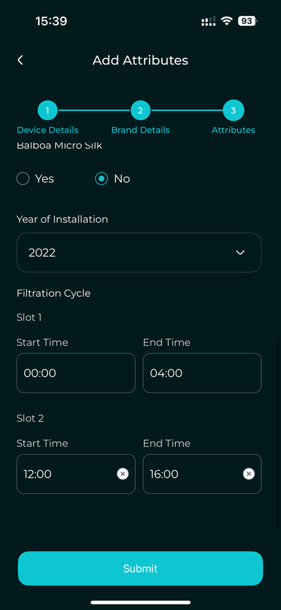 Set up your filtration cycles, we recommend the preset value