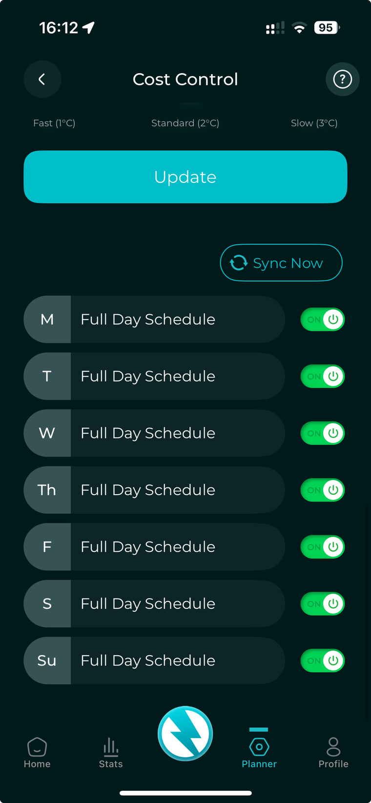 The heating schedule hour by hour