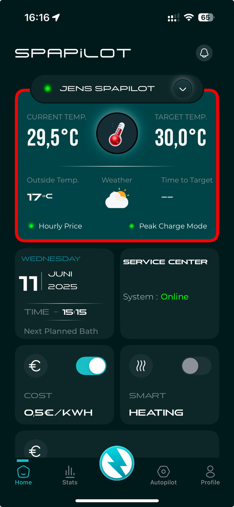 The app bottom menu