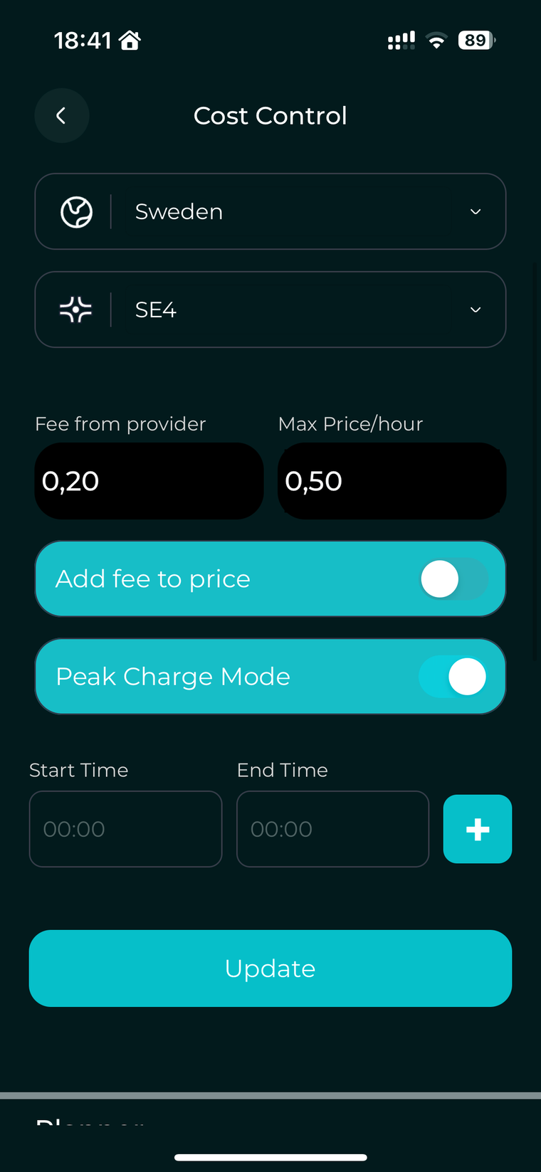 Peak Charge Mode and provider fee settings