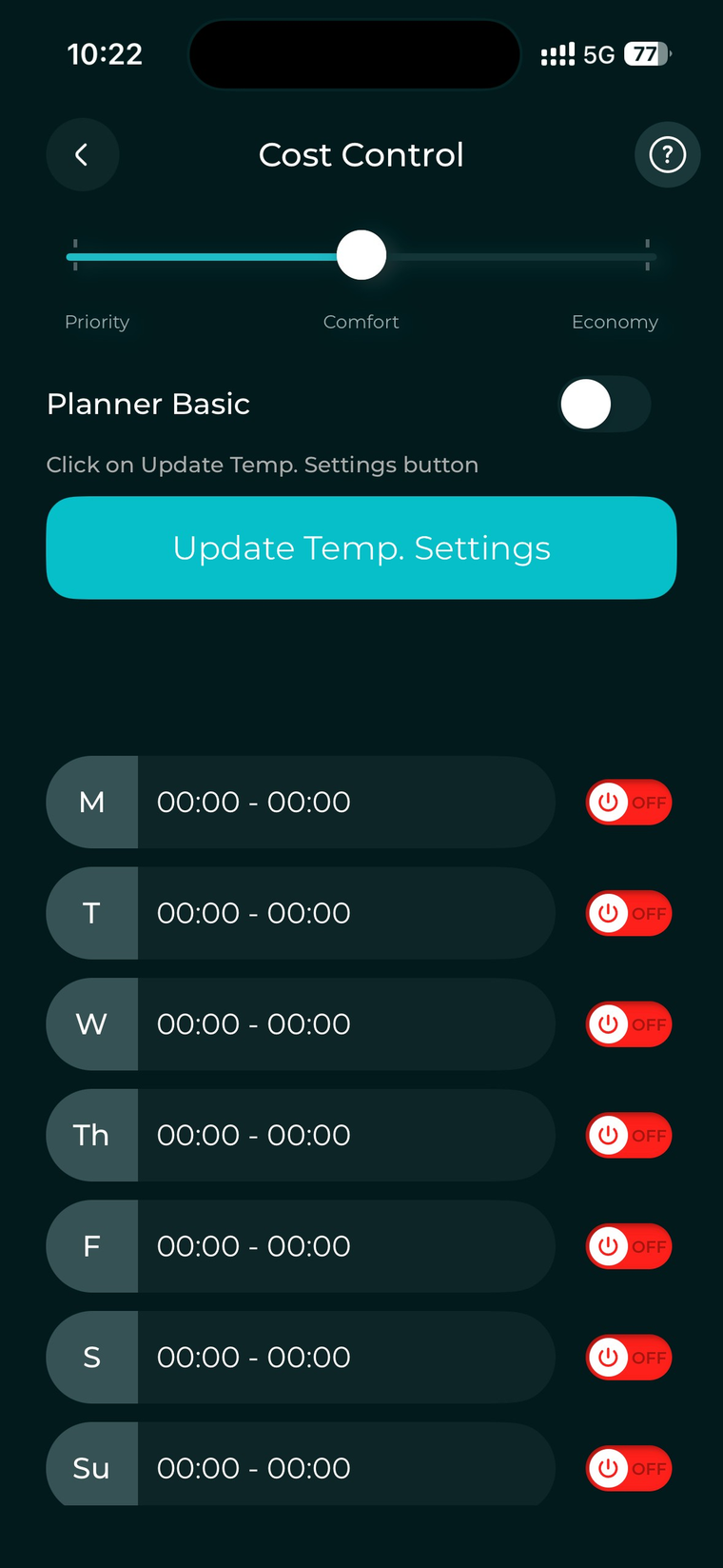 Planner Basic, temperature rules